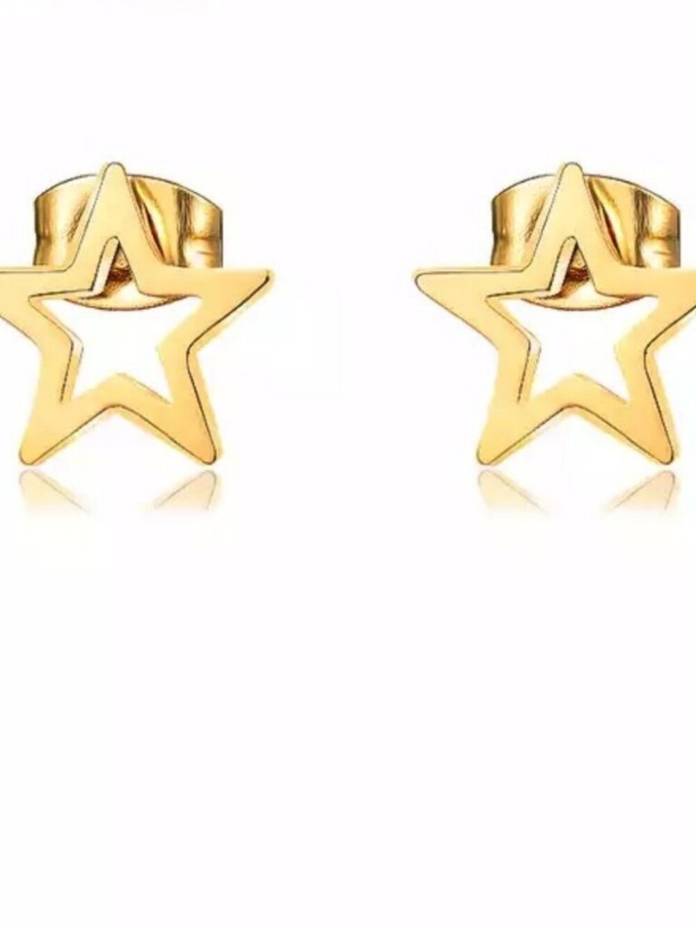 Dainty Hollow Star Stud Earrings - Gold Tone Stainless Steel - 10mm x 10mm